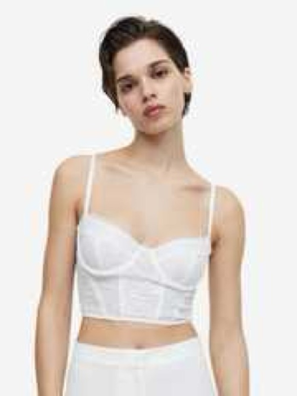 NWT H&M White Lace-detail Mesh Bustier Top